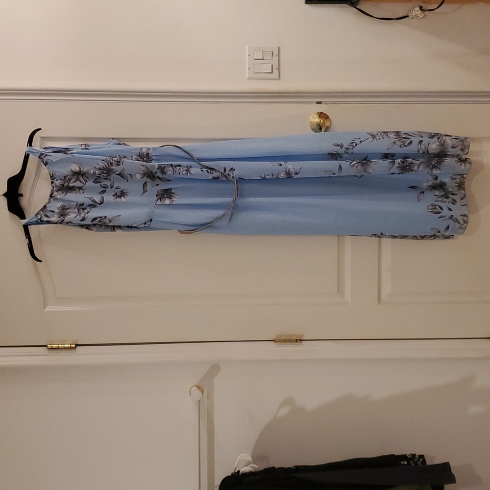 Ruiyige Ankle Length Blue Flower Dress Size XXL